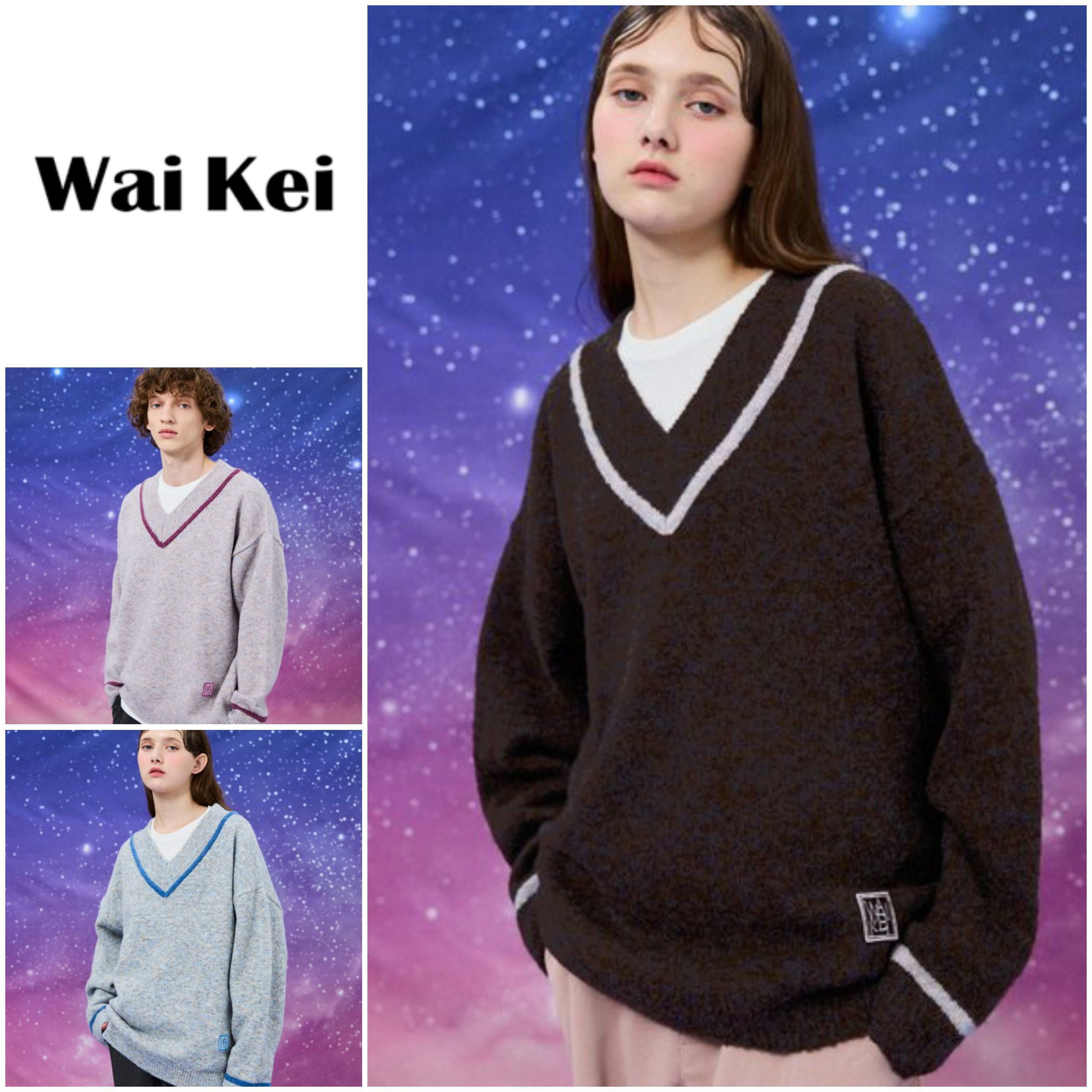 さらに100円引き◆Wai Kei◆Boucle line v neck knit