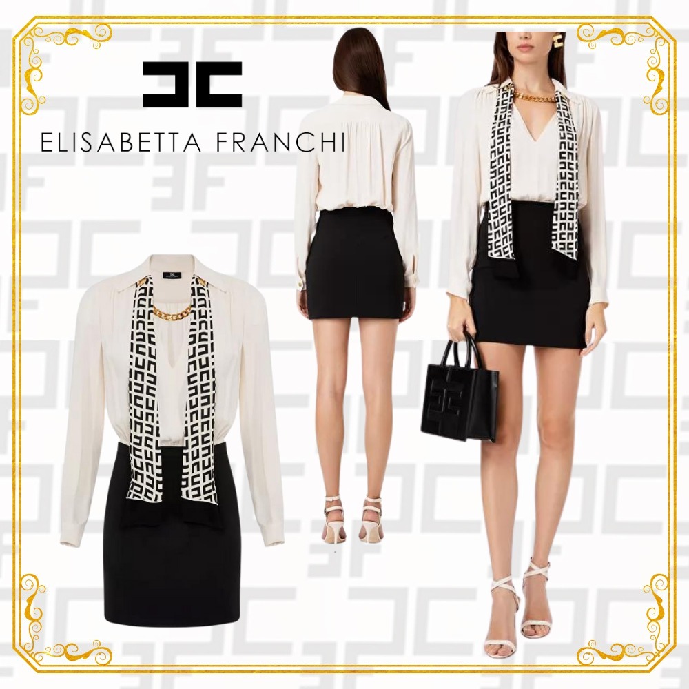 ELISABETTA FRANCHI】ショートドレス スカーフ付き 全3色