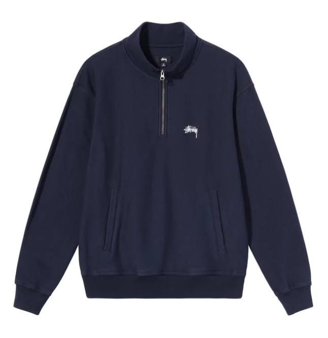 STUSSY】☆OVERDYED STOCK LOGO ハーフジップアップ NAVY