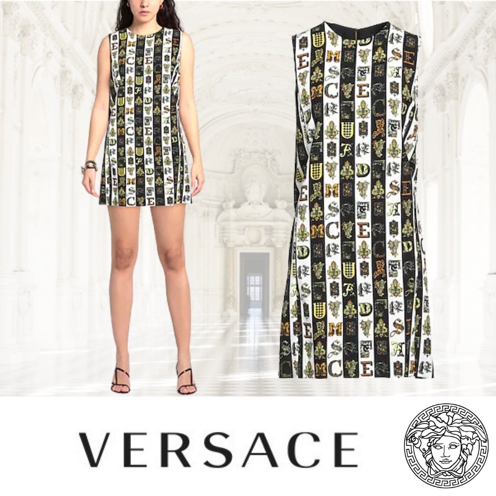 VERSACE クラシック ロゴ ノースリーブ ミニドレス ワンピース VERSACE クラシック ロゴ ノースリーブ ミニドレス ワンピース