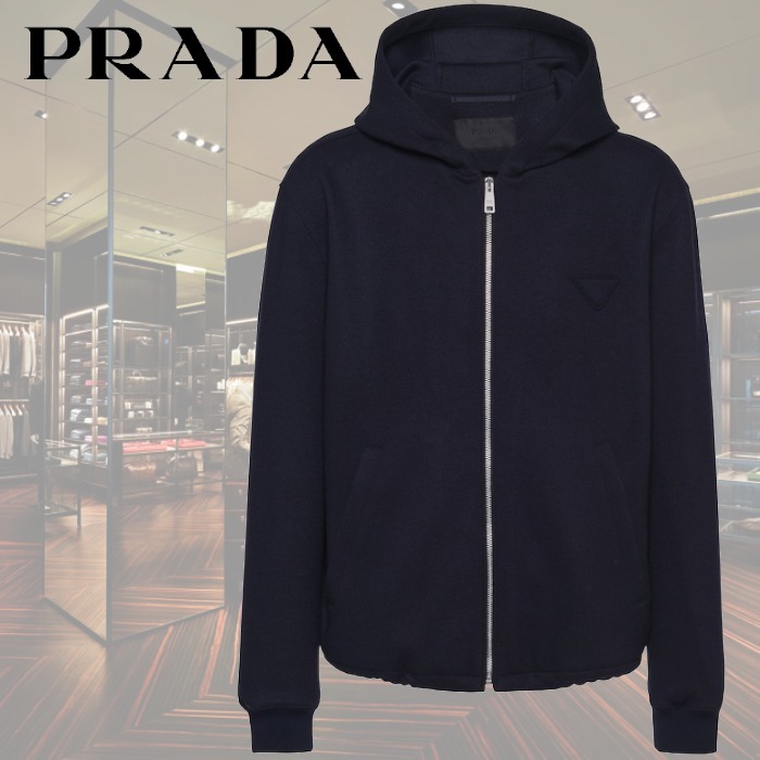 【22AW】新作 ウール混紡 ファスナー付フーディー◆プラダ◆人気