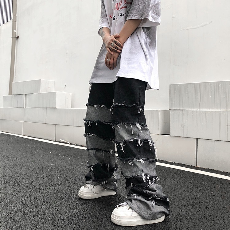 ワイドパンツ デニム ジーパン Gパン ダメージ加工 韓国 M~XL