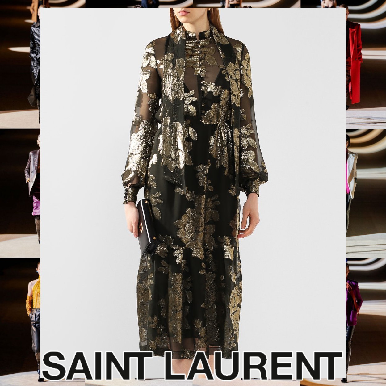 Saint Laurent シアーデザイン フローラル ブロケードドレス