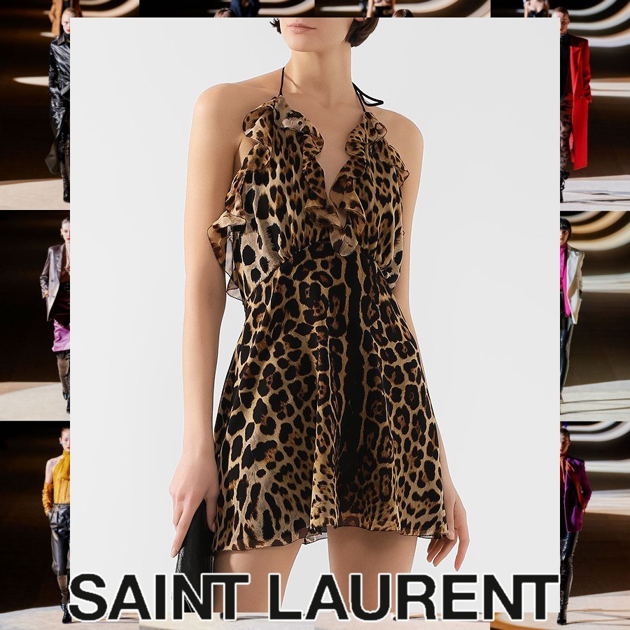 Saint Laurent ショート丈 レオパード スリップドレス