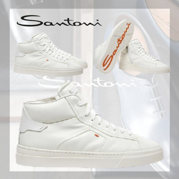 Santoni◇メンズ レザー ハイカットスニーカー ホワイト www