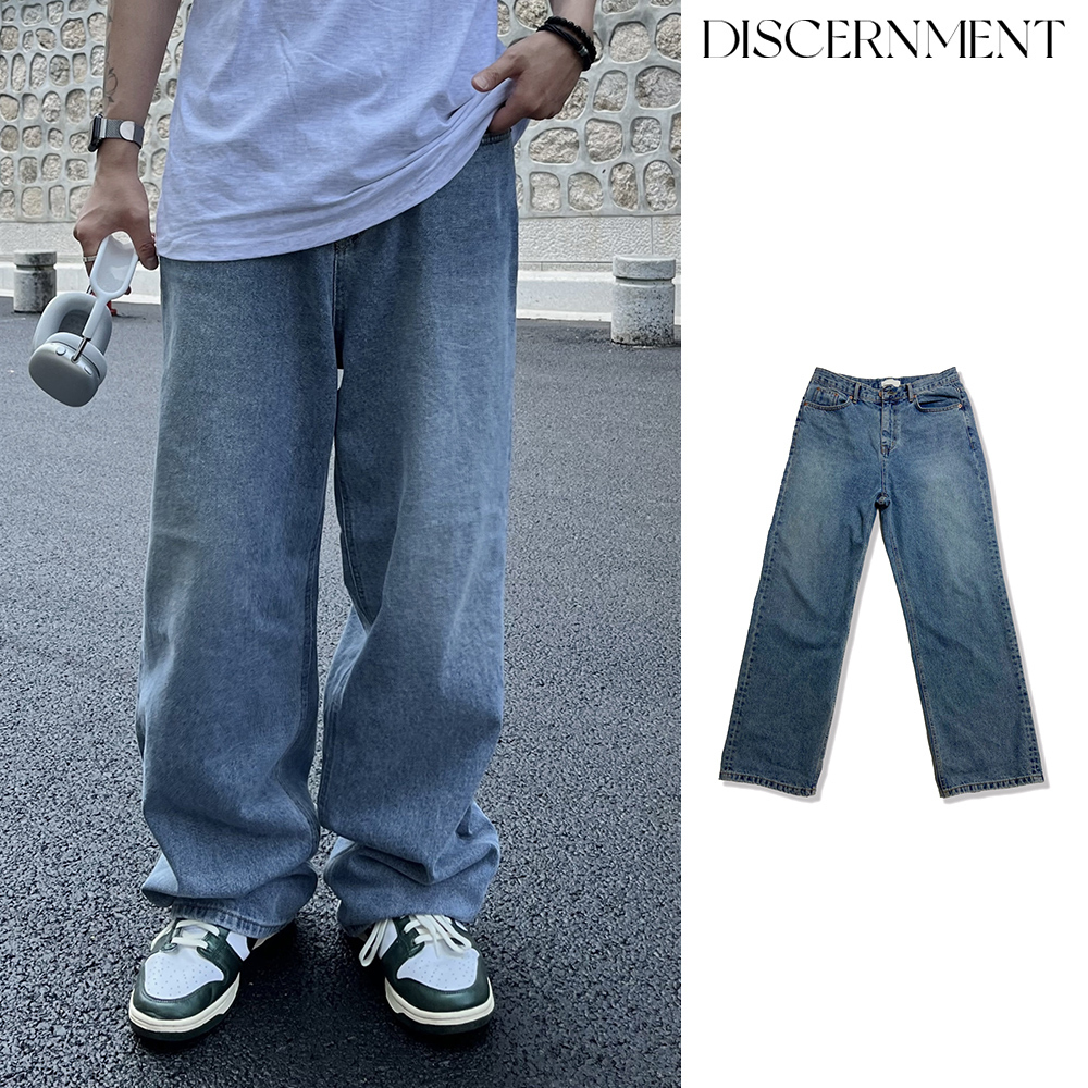 【DISCERNMENT】Long Wide Vintage Washing MediumBlue Denim Pt