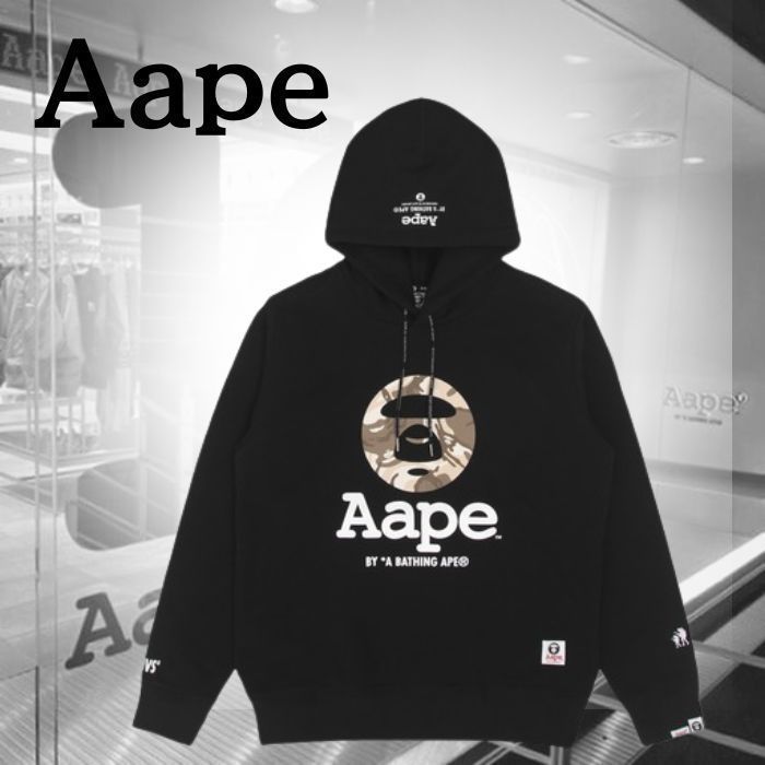 A BATHING APE ロゴ フリース カモフラージュ パーカー ブラック