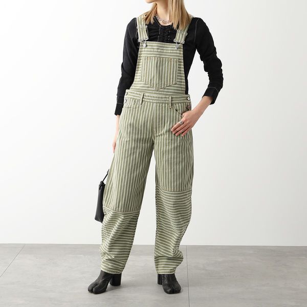 GANNI サロペット J1106 6596 Stripe Denim Overalls
