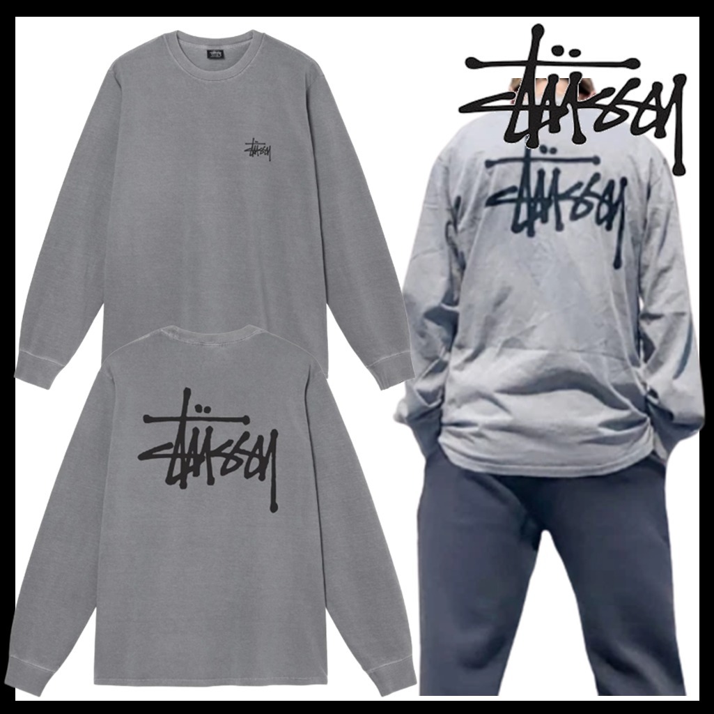★関税込★Stussy★Basic Stussy Pigment Dyed LS T-Shirt Grey