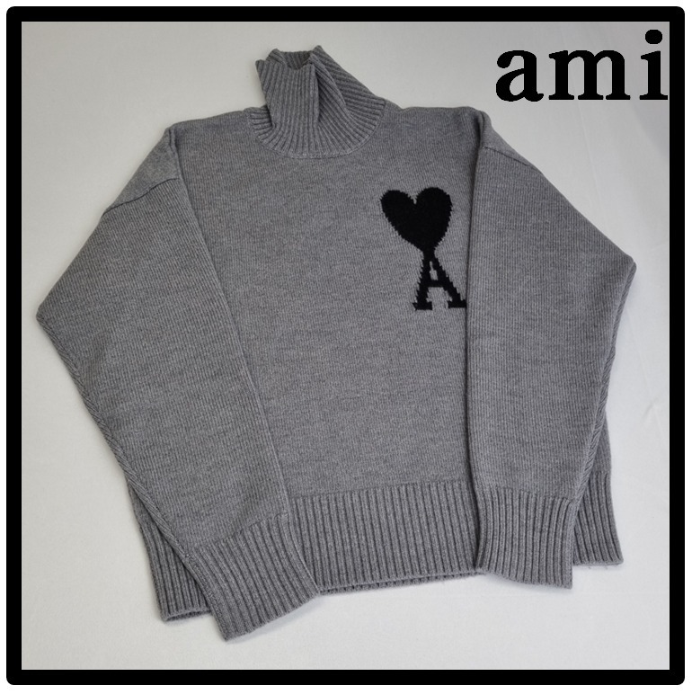 ★関税込★アミ★AMI★de Coeur Funnel Neck Sweater Grey Black