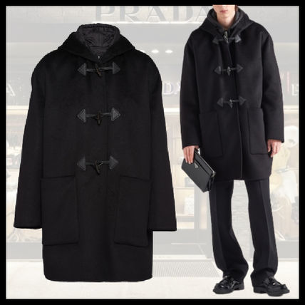 PRADA Duffle Wool Cashmere Street Style Plain Long Logo Duffle Coats