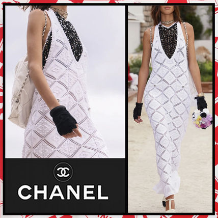 Shop CHANEL 2023 Cruise P74190 K10630 NL972 LONG DRESS Glittered Cotton  White (P74175 K10641 AW005) by 紬tumugi