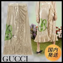 【国内発送★GUCCI】バニー プリント シルククレープ スカート