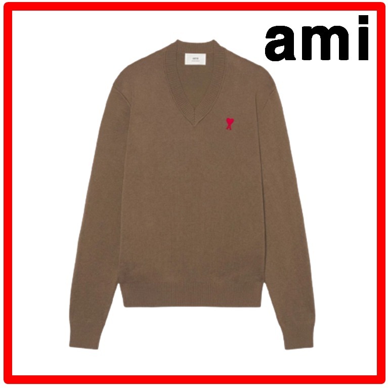 ★人気★【AMI PARIS】★AMI de Coeur V-Neck Sweate.r Taupe★