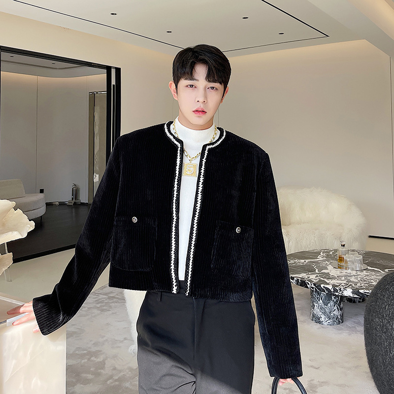 ショート ジャケット 韓国 ツイード モード系 脚長効果 ブラック