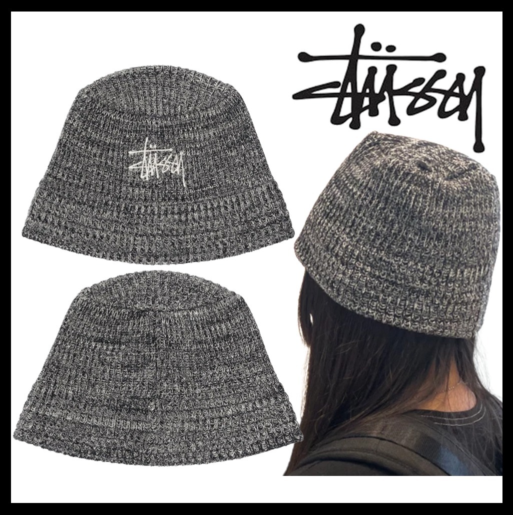 ★関税込★Stussy★Stussy Mixed Yarn Knit Bucket Hat Black★