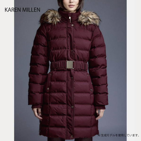 【KAREN MILLEN】ベルト付 パファー ファー フード付きコート