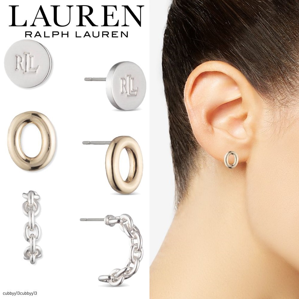 LAUREN RALPH LAUREN☆Two-Tone 3-Pc. Set ロゴ ピアス