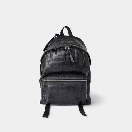 Saint Laurent Backpacks Unisex Calfskin Crocodile A4 Plain Leather Logo