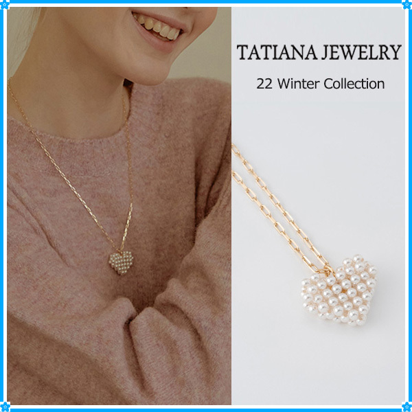 【TATIANA】Full Heart Pearl Chain Necklace NZ2082~ネックレス