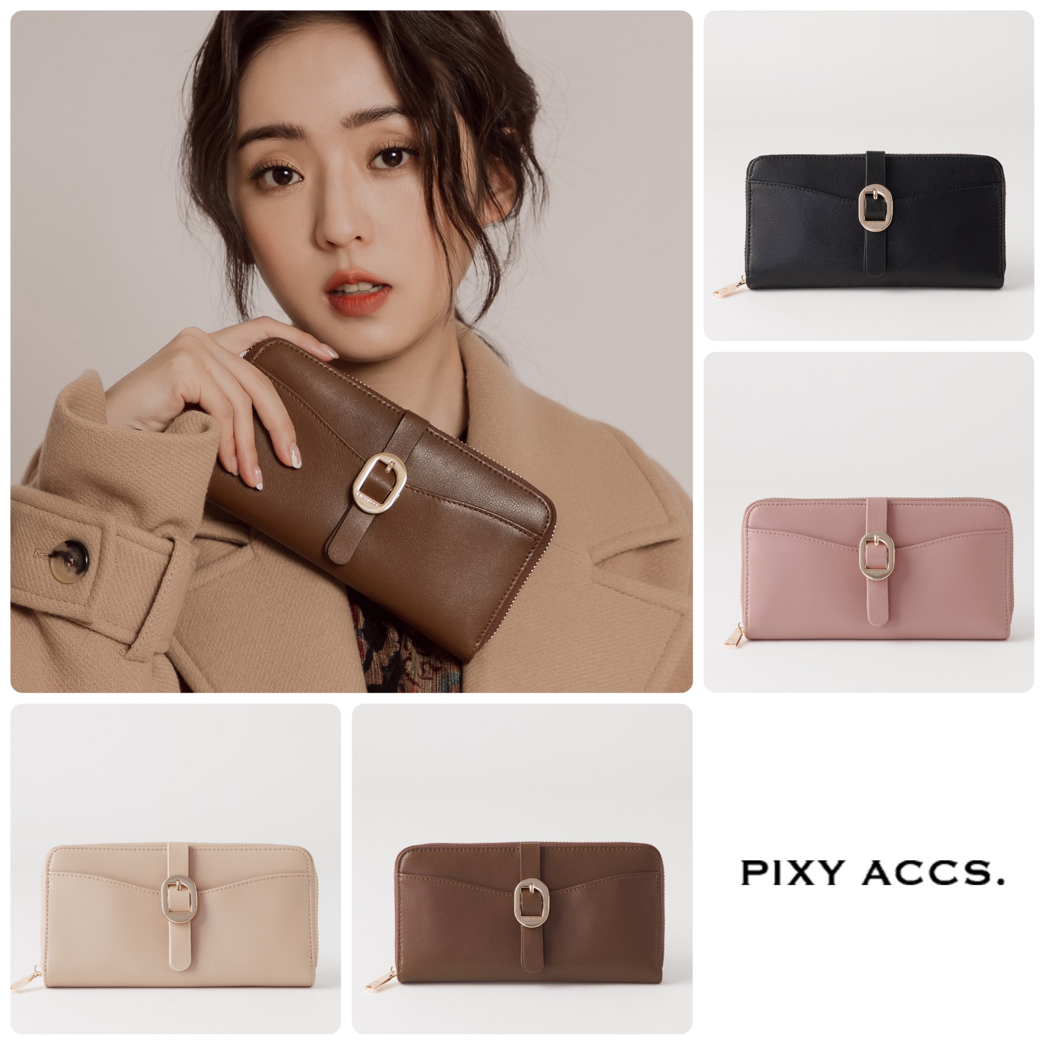 台湾★PIXY ACCS.靈感解鎖拉錬真皮長夾 レザーウォレット/送料込