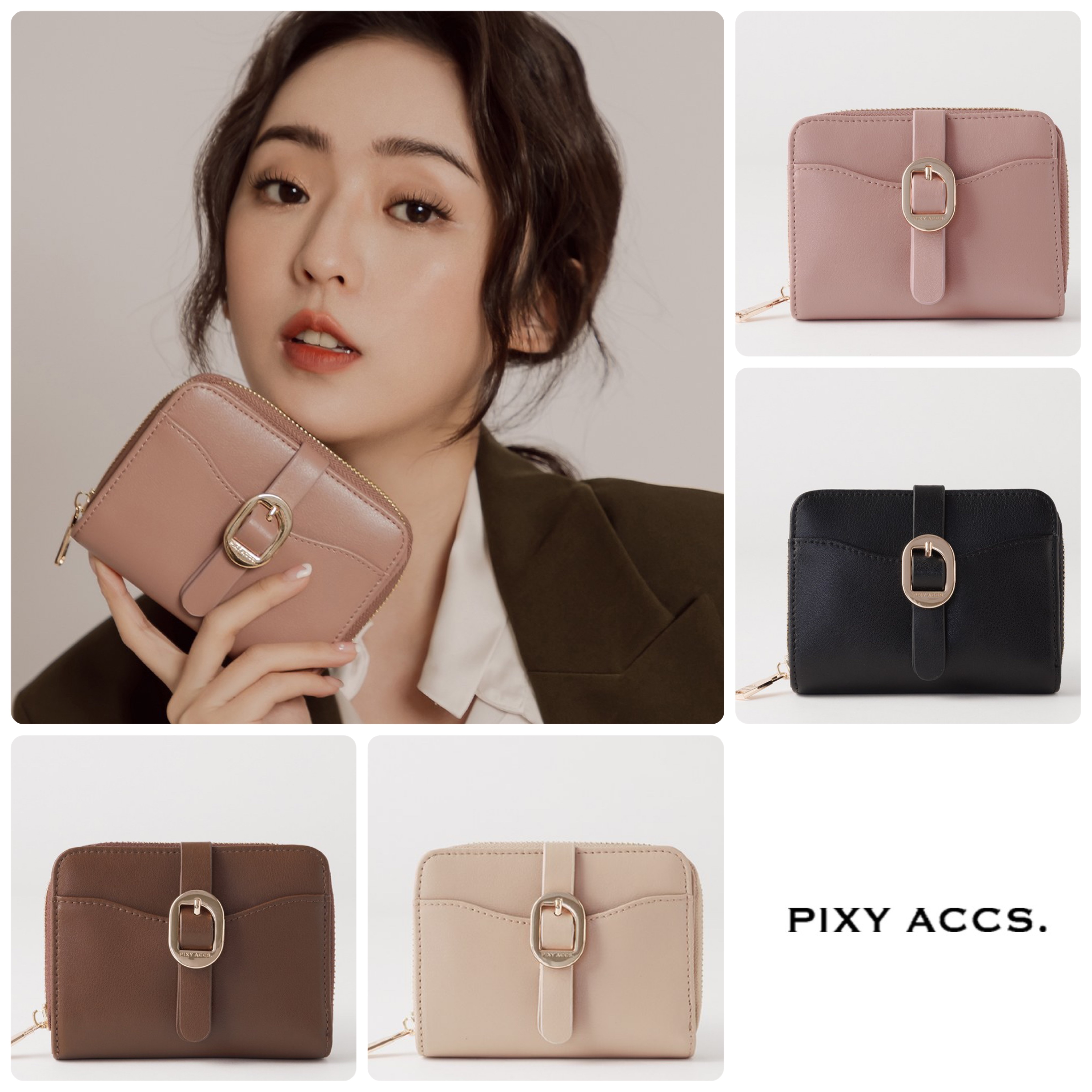 台湾★PIXY ACCS.靈感解鎖拉錬真皮中夾 レザーウォレット/送料込