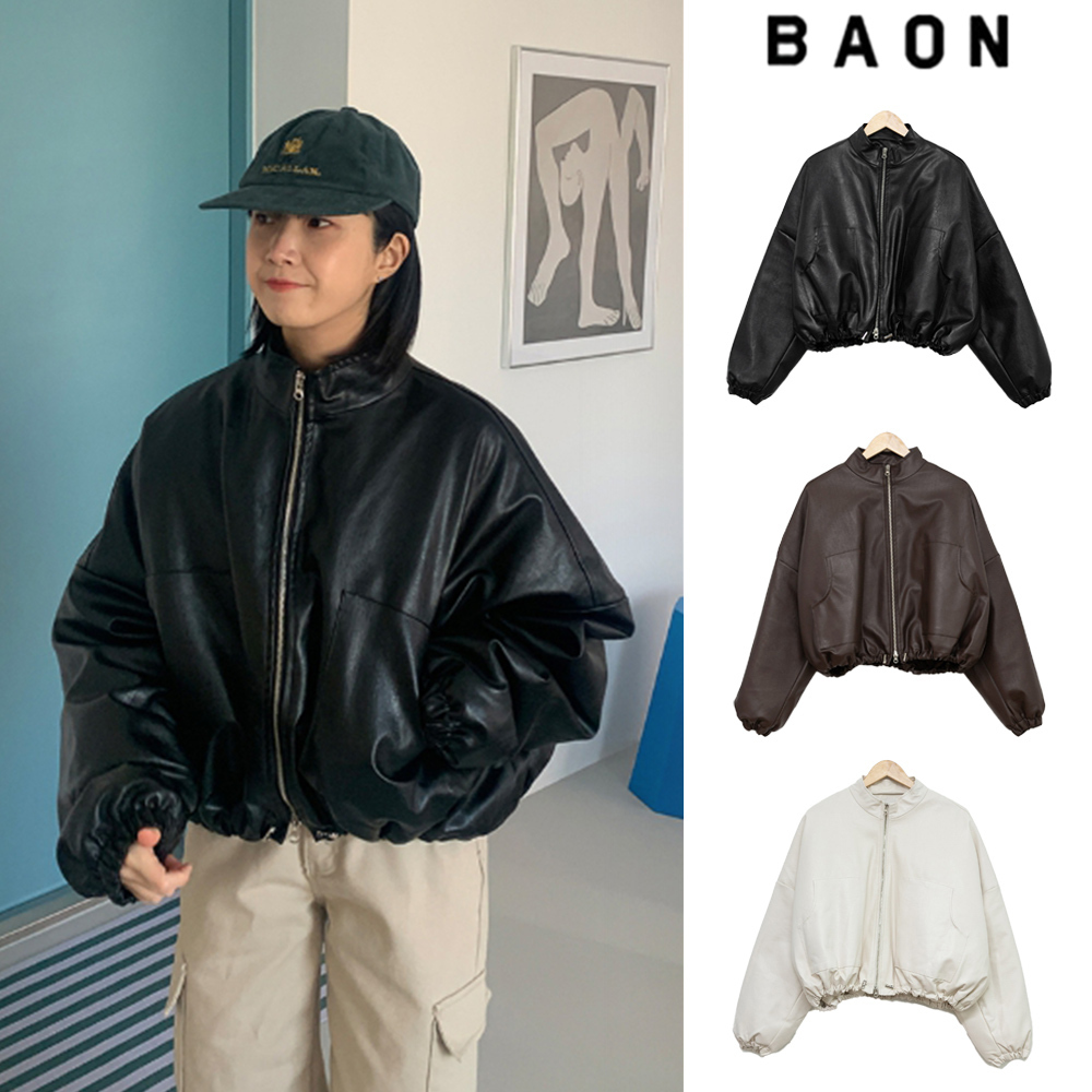 【BAON】Boking Leather Short Padding Jumper