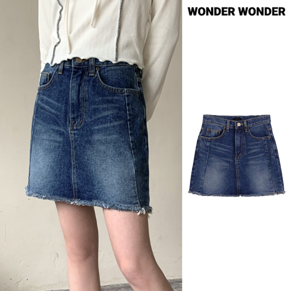 【WONDER WONDER】Kinver Blue Wash Incision Mini Denim Skirt