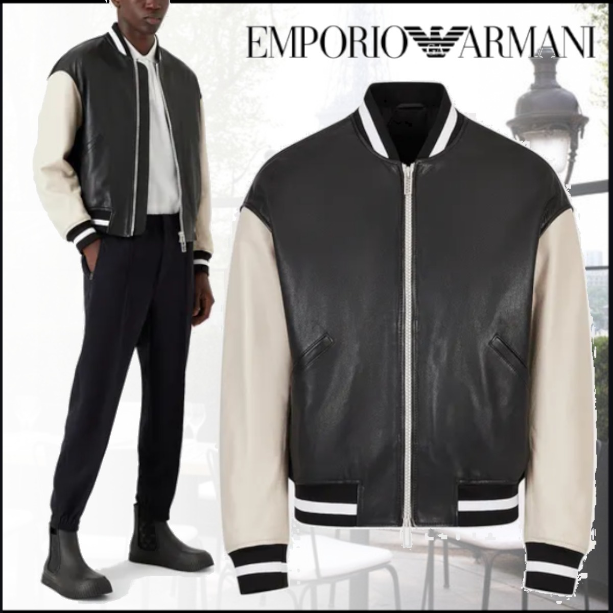 20FW EMPORIO ARMANI ビックロゴボンバージャケット ブラック-