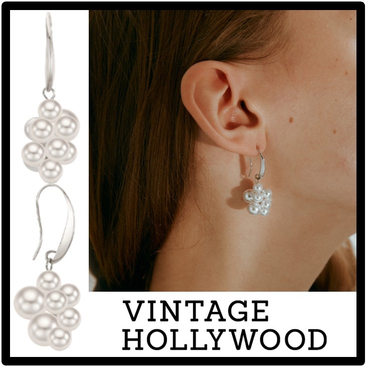 ★関税込★VINTAGE HOLLYWOOD★Big White Berry Pearl Earrings