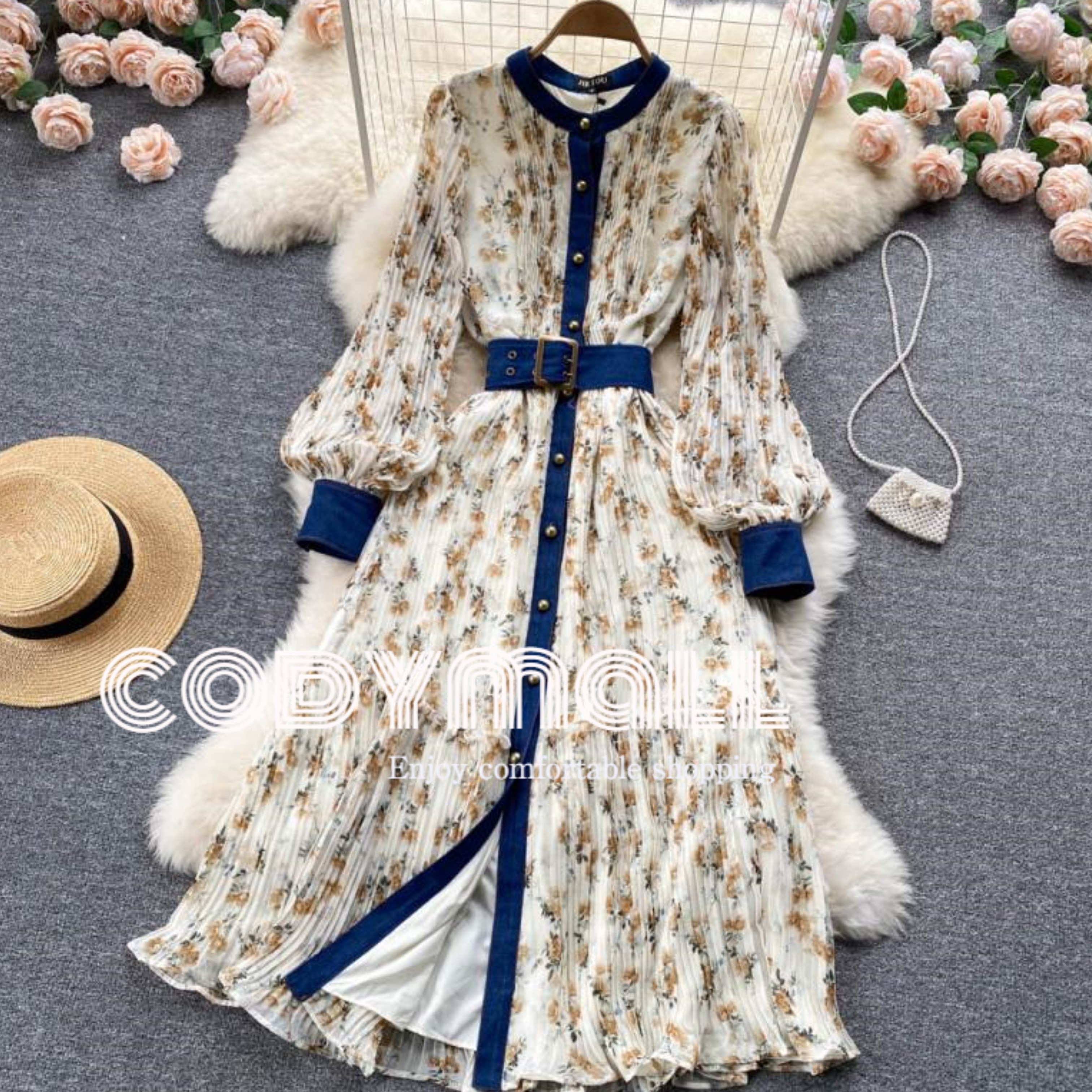 レディース 韓国 ワンピース 花柄 シフォンドレス レトロc634