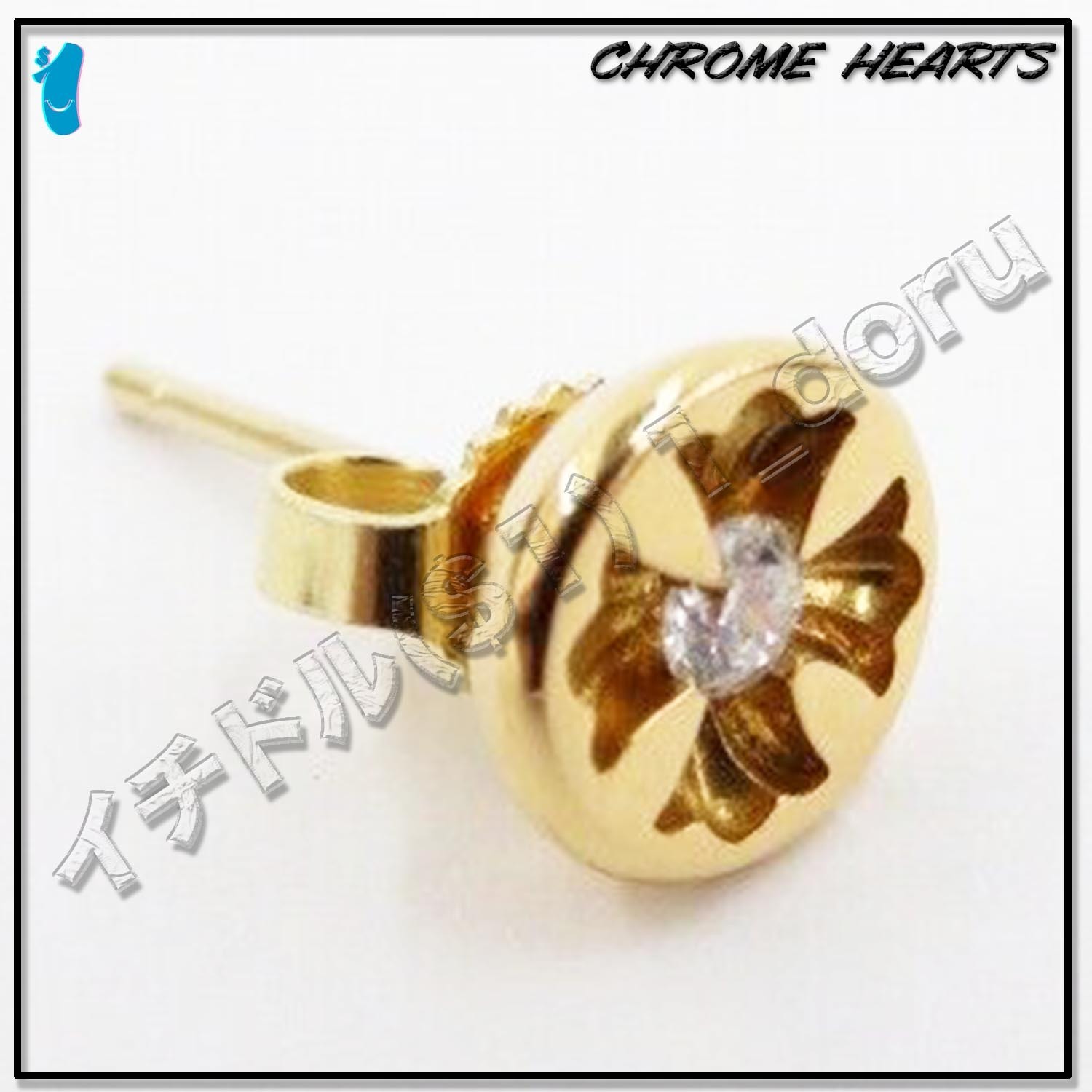 希少！ +CHROME HEARTS+ 22K GOLD CHプラス ピアス ダイアモンド