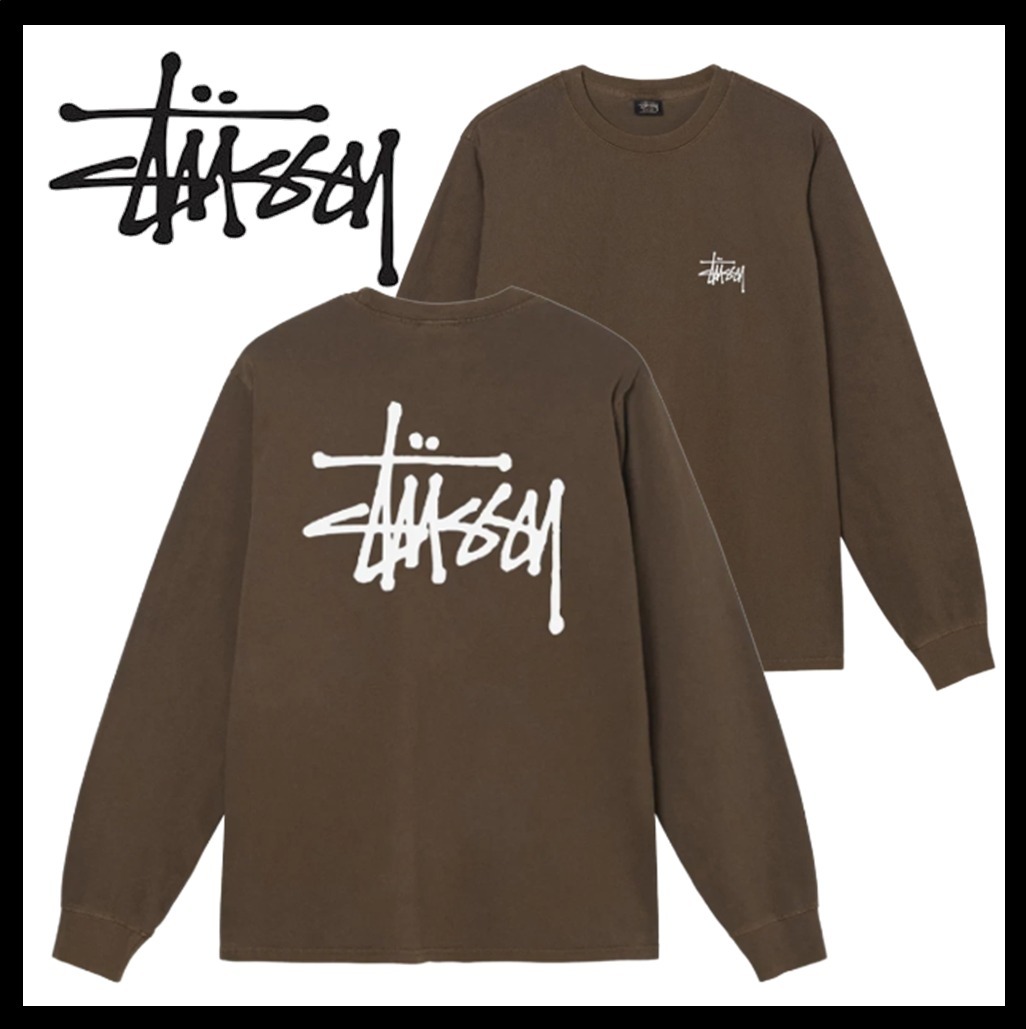 関税込★Stussy★Basic Stussy Pigment Dyed LS T-Shirt Coffee