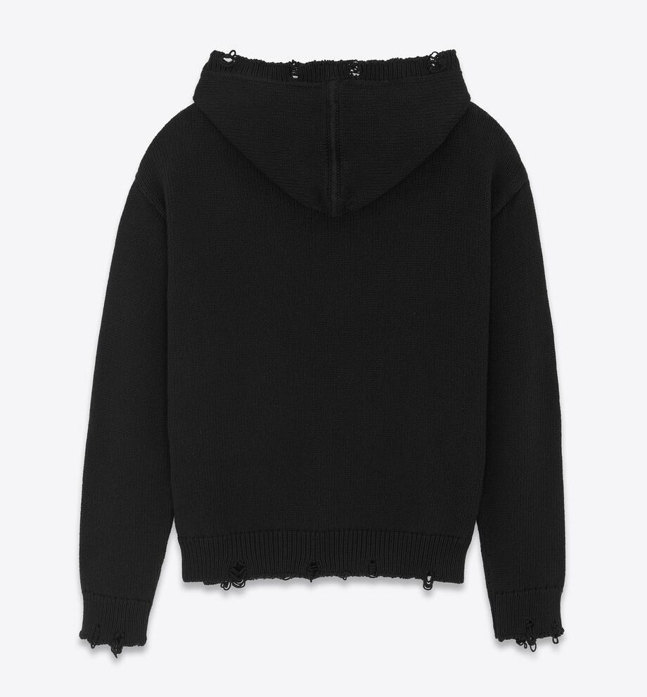 Saint Laurent《ダメージ パーカー》ブラック コットン 直営店