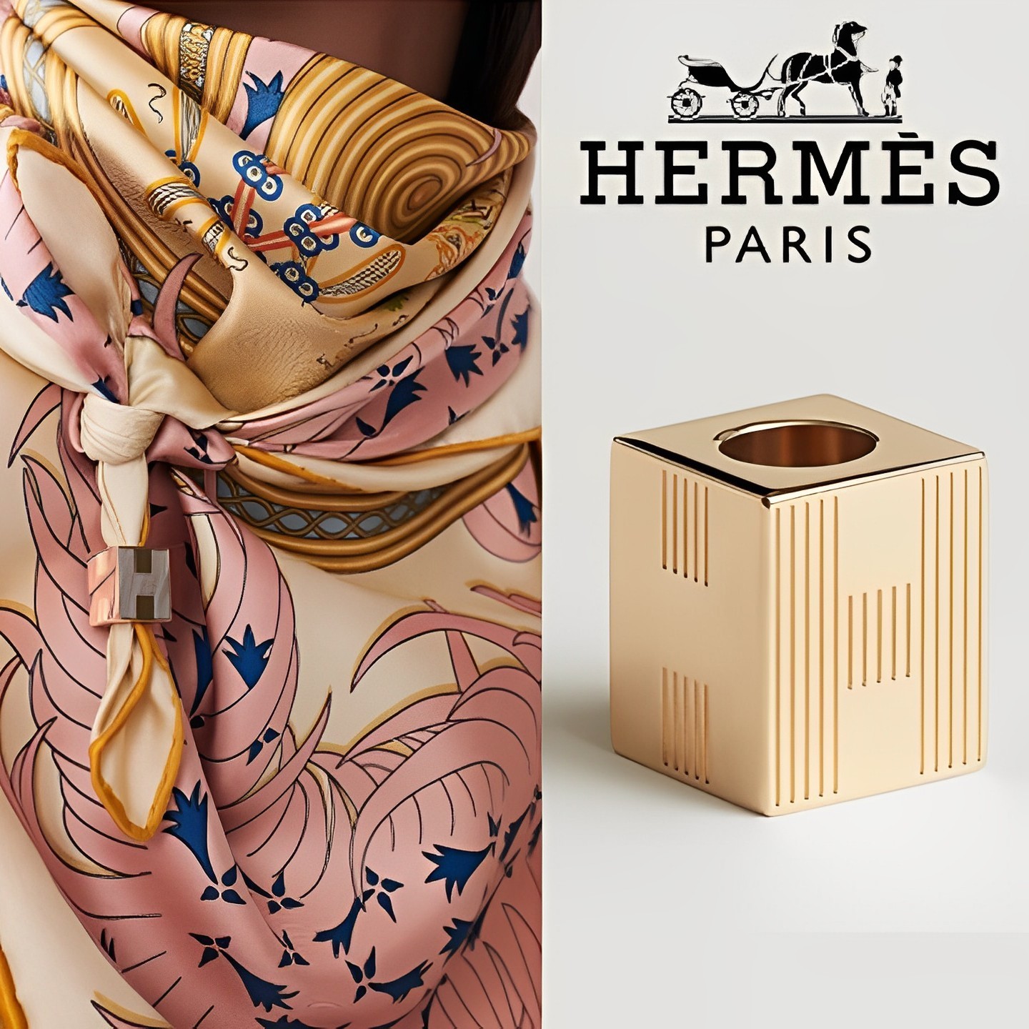 周りと被らないアイテム♪【HERMES】キューブ型 スカーフリング