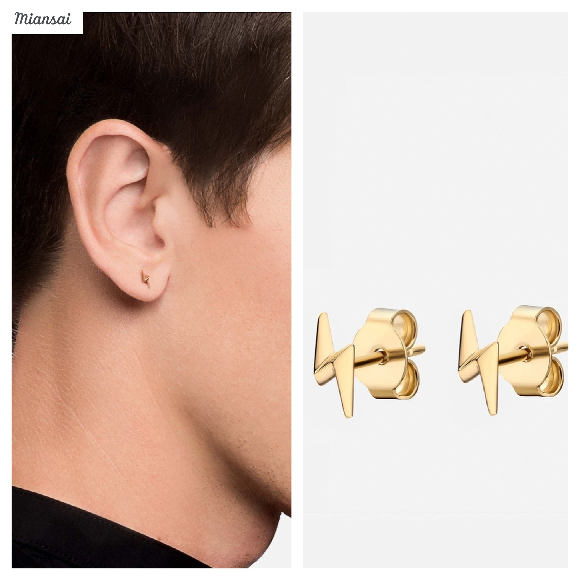 【Miansai】Bolt Stud Earrings,Gold Vermeil