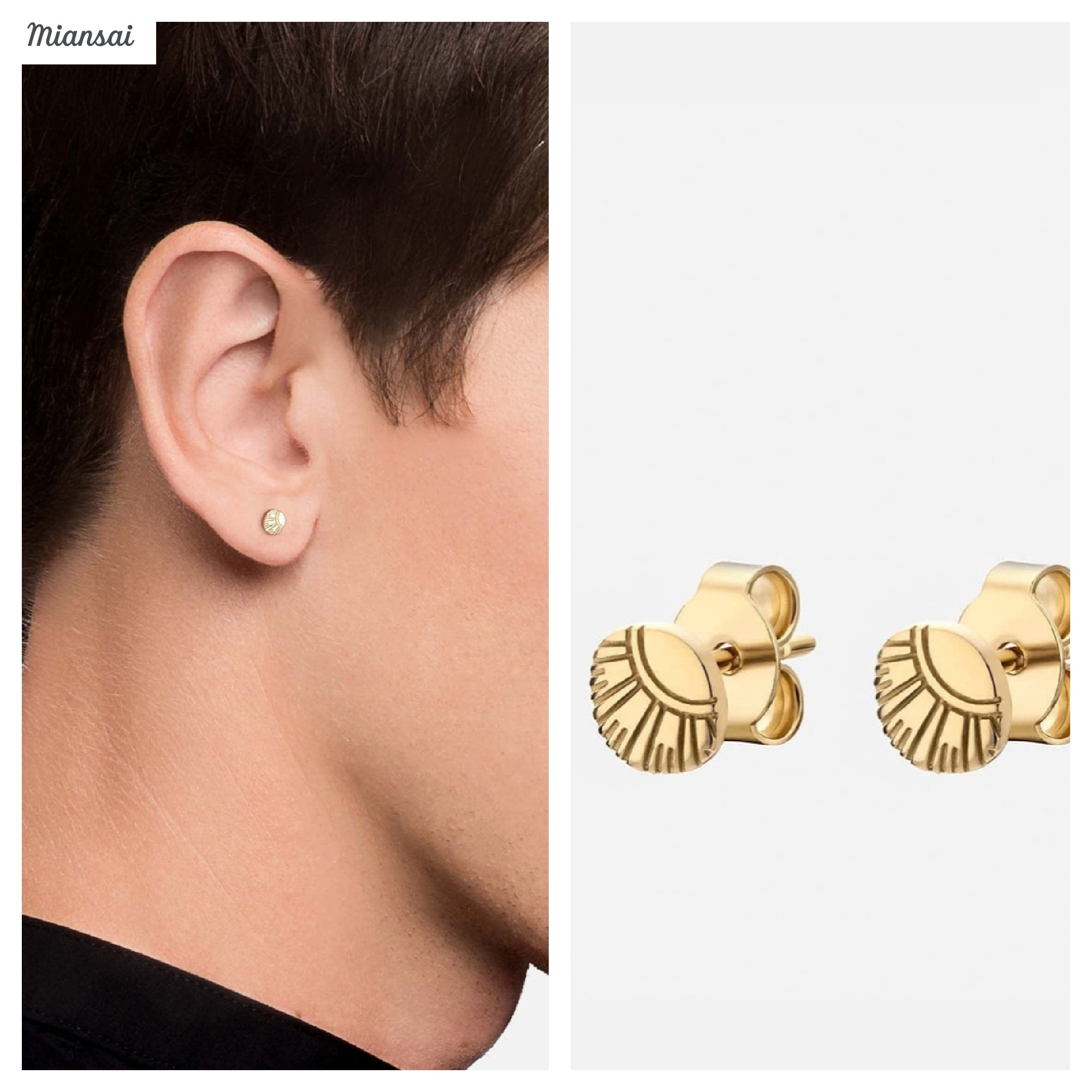【Miansai】Meridian Stud Earrings,Gold Vermeil