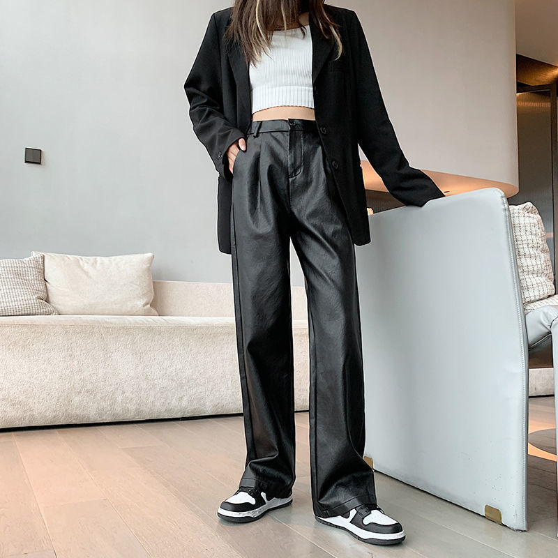 レザー パンツ フェイクレザー 伸縮性 オーバーサイズ 韓国 XS~L