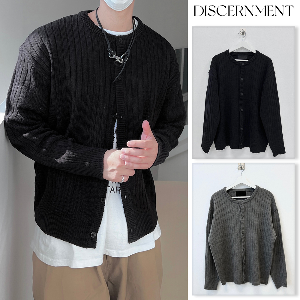 【DISCERNMENT】Round neck ribbed button cardigan