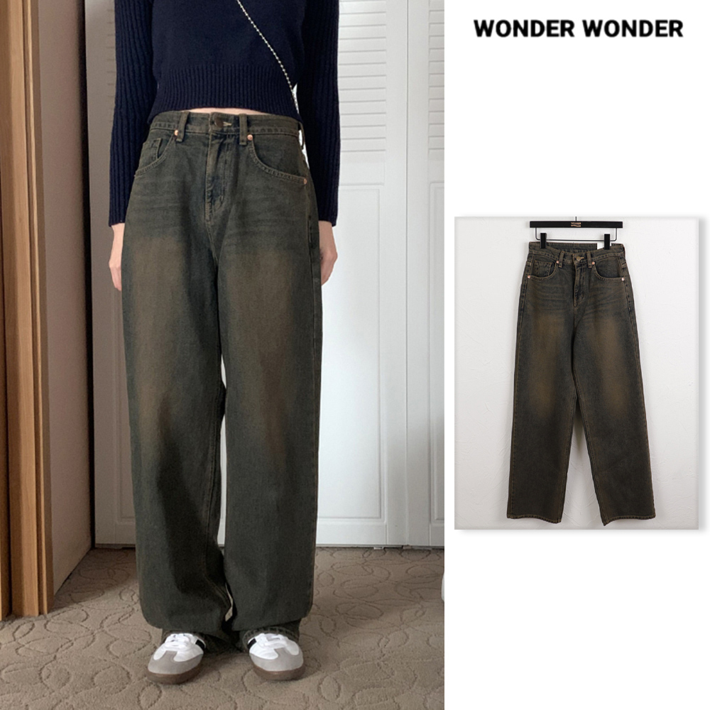 【WONDER WONDER】Tikobi Brown Teen Washing Remedy Wide Denim
