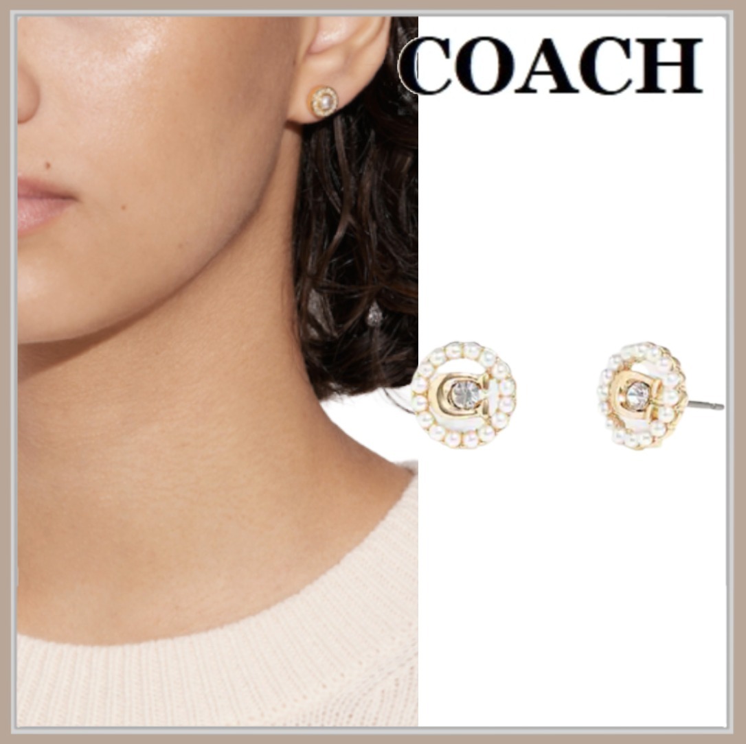 【COACH】シグネチャー クリスタル パール スタッズ ピアス★