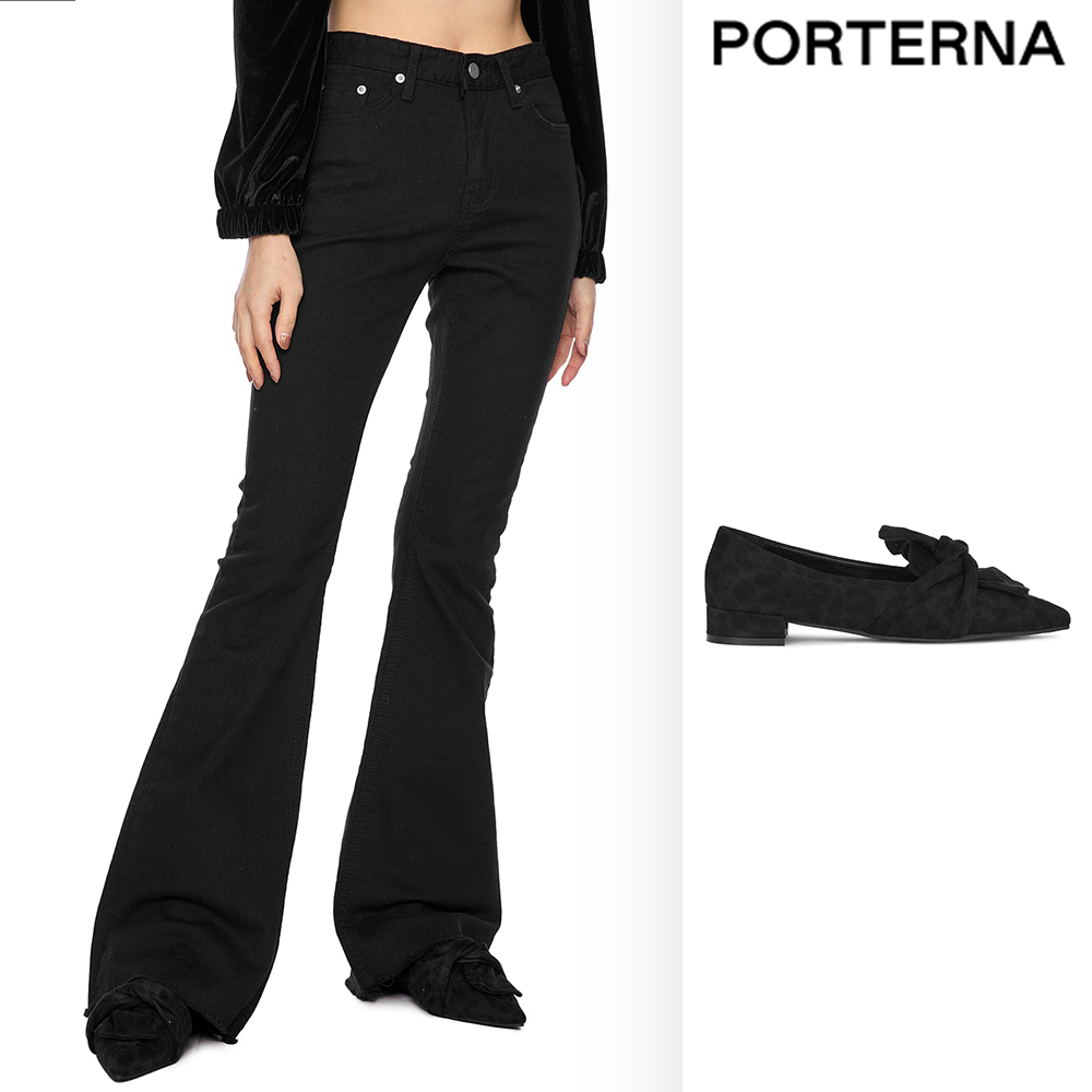 【PORTERNA】Ribbon Leopard Flat Shoes