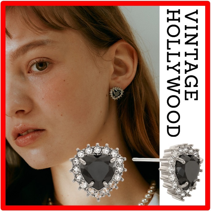 ☆人気☆【VINTAGE HOLLYWOOD】☆Black Heart Stone Earring.s☆
