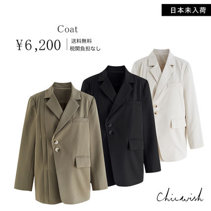 Chicwish More Coats Casual Style Plain Medium Elegant Style Khaki Coats