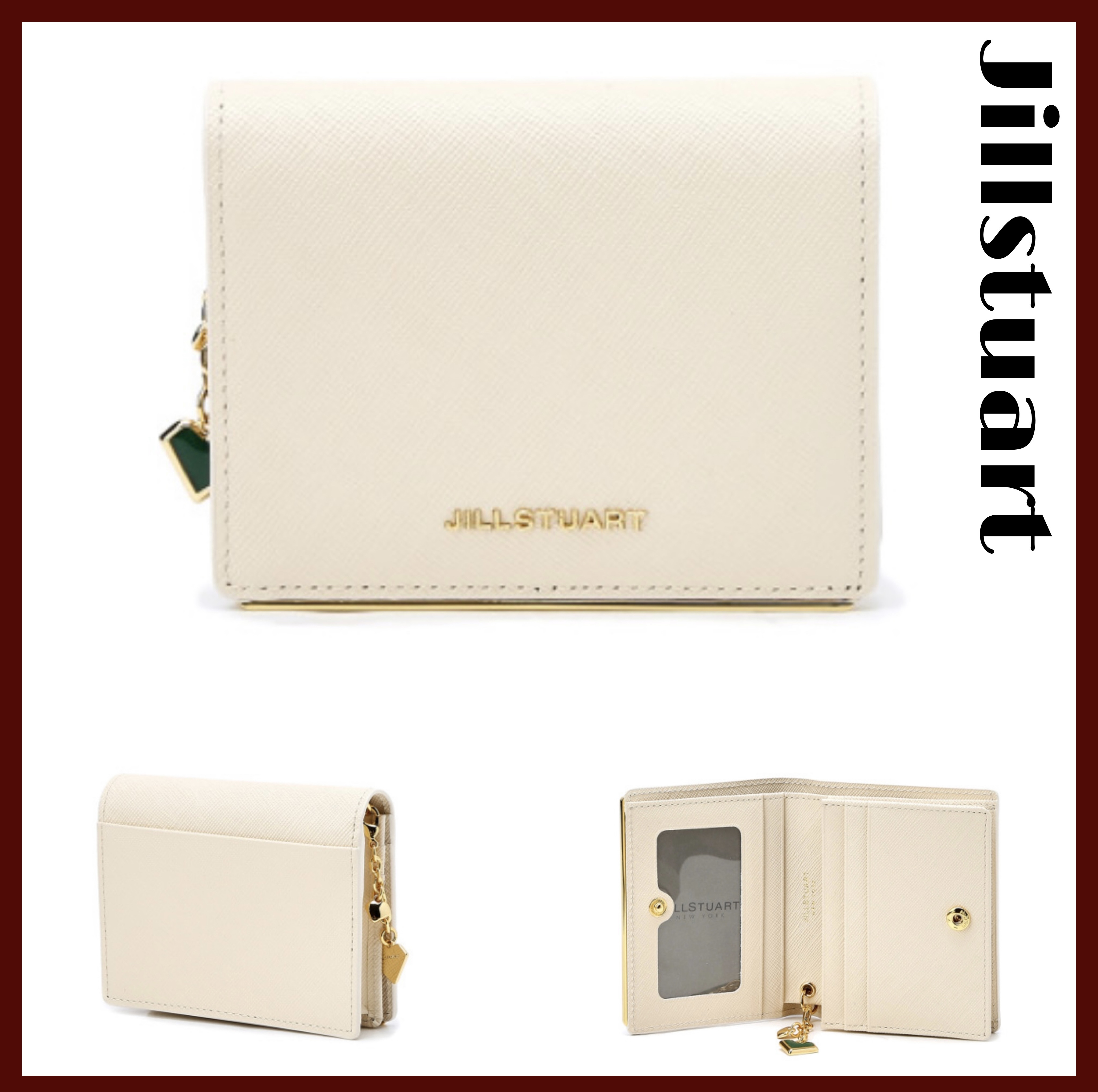 ☆JILLSTUART☆ ロゴ レザー 折りたたみ財布 ベージュ