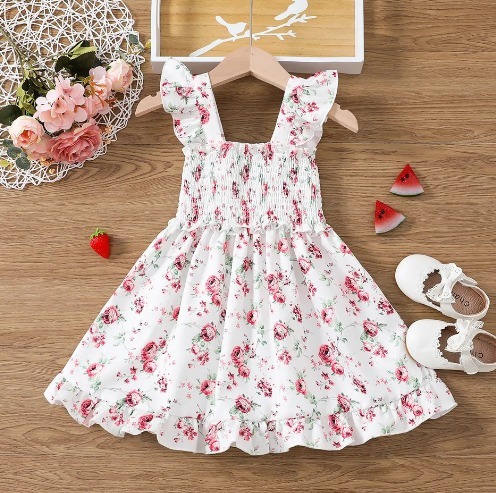 日本未入荷 patpat キッズ 女の子 花柄 ホワイト ワンピース