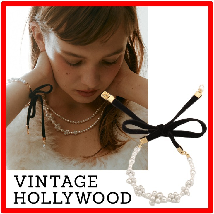 【VINTAGE HOLLYWOOD】☆White Berry Pearl Velvet Bracele.t