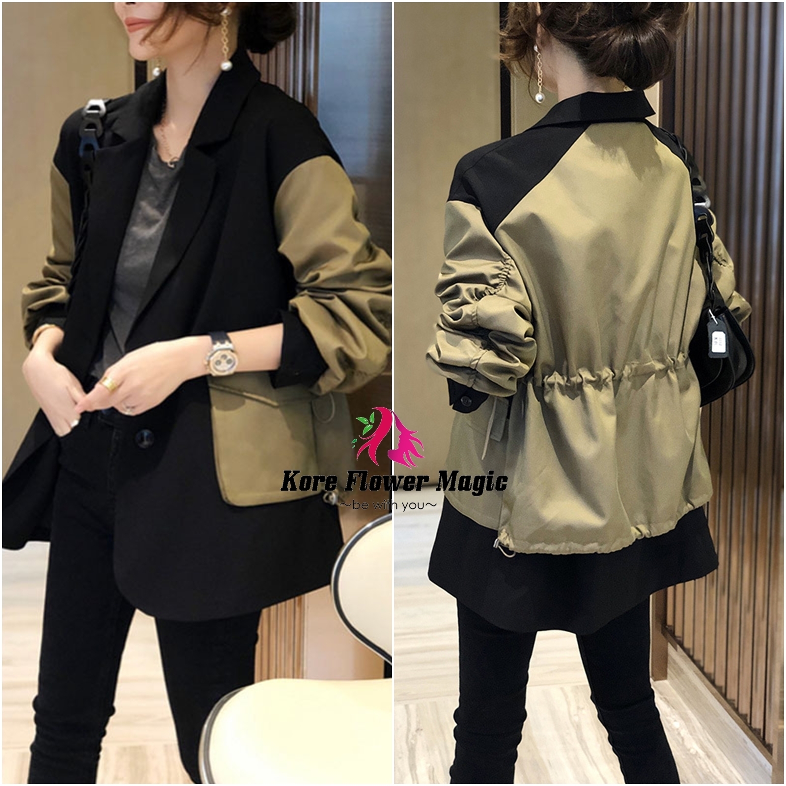 レディース ジャケット 韓国 可愛い ドロップショルダー 切替え