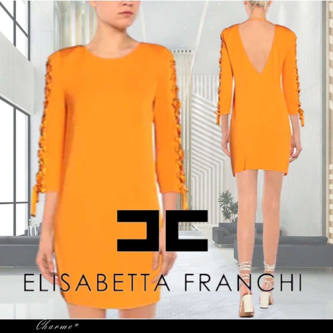ELISABETTA FRANCHI ストレッチ 無地 七分袖 ミニワンピース