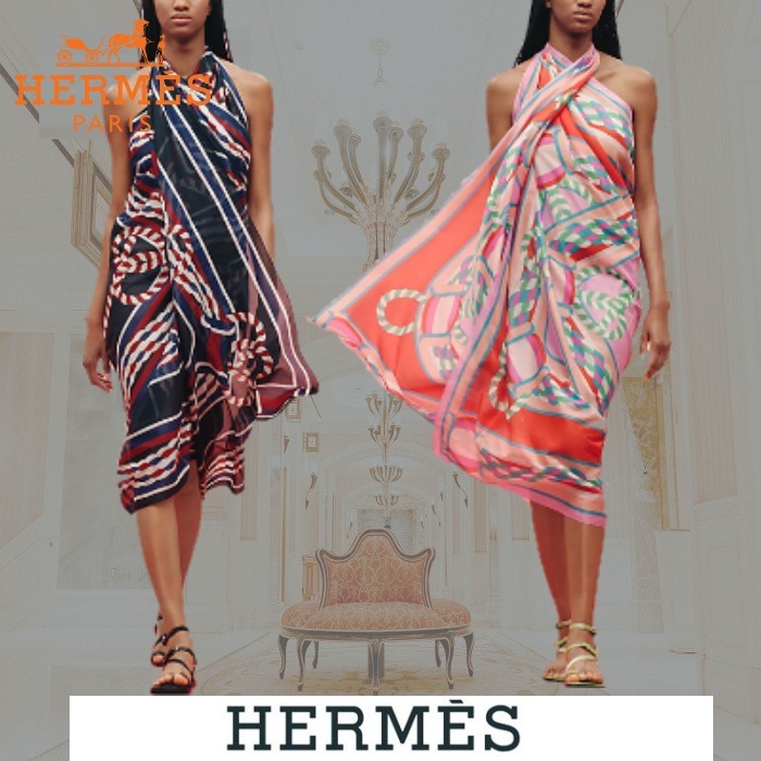 ≪23SS★≫HERMES パレオ Canoe Pareo コットン エレガント